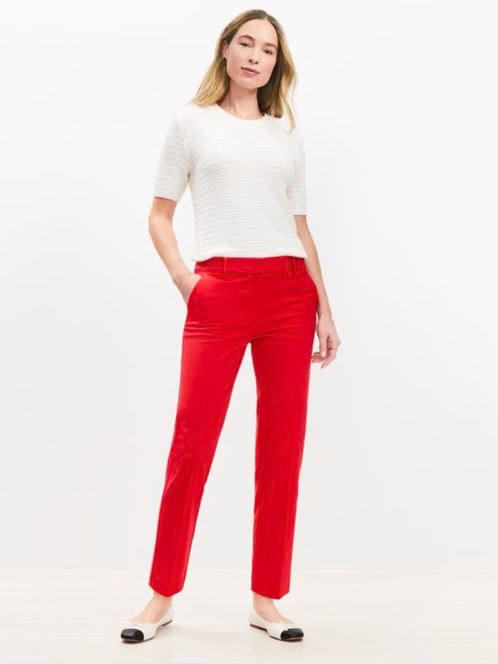 LOFT Red Straight-Leg Trousers